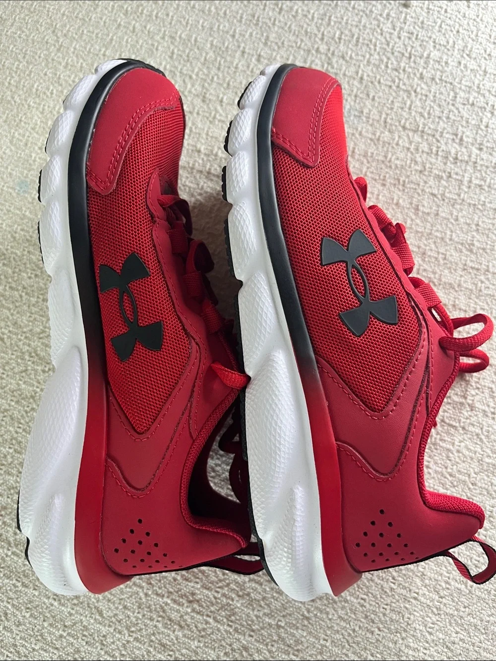 Under Armour Kids Red Mesh Athletic Sneakers, red with black trim, youth  sz 5